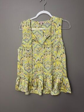 Juicy Couture Yellow Paisley Ruffle-Hem Tank Blouse - Size 8